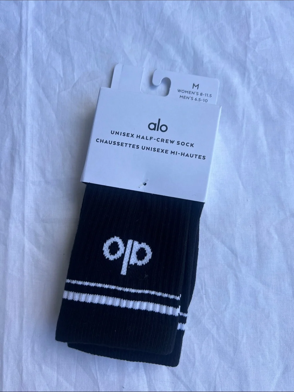 ALO Yoga Black and White Unisex Half-Crew Athletic Socks